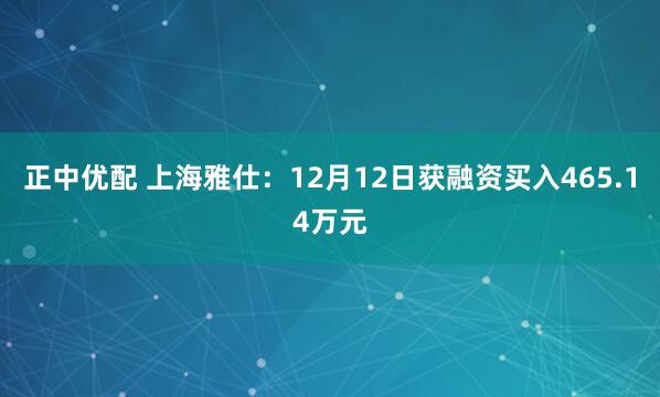 正中优配 上海雅仕：12月12日获融资买入465.14万元